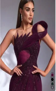 IBTRLY Robe de soirée sirène perlée à fente, vue 1
