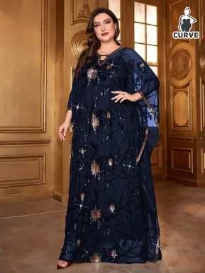 Robe orientale grande taille à sequins et broderie, vue 1