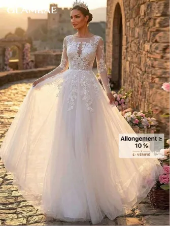 Glamrae Robe de mariée en dentelle à manches longues, vue 1